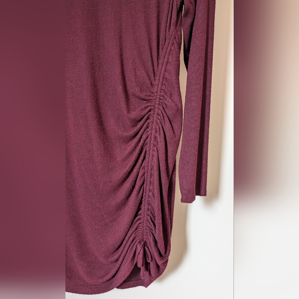 Burgundy Long Sleeve Ruched Sweater Dress - Picture 3 of 5